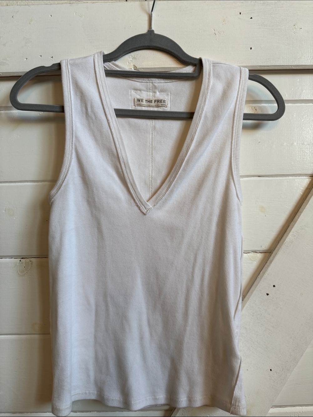 We The Free White Ribbed V-Neck Tank